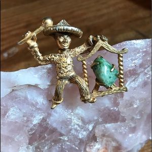 Vintage BSK Asian Gong Man Brooch Pin